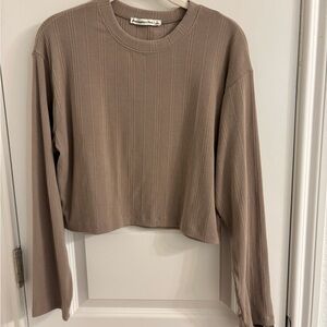 Abercrombie & Fitch Ribbed Long Sleeve Top in Taupe